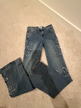 Girls Star-Detail Dark Blue Jeans